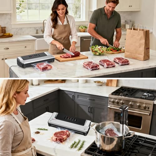 Bonsenkitchen Vacuum Sealer Machine | Compact Food Sealer for Kitchen Storage & Meal Prep | Multiple Modes​​ | External Vacuum System | 5 Bags, Silver​​