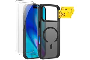 COOLQO Magnetic for iPhone Pro Case [Screen Protector + Camera Lens Protector] Translucent Matte Dual-Layer Military Grade FT Drop Protection Phone Cover Black