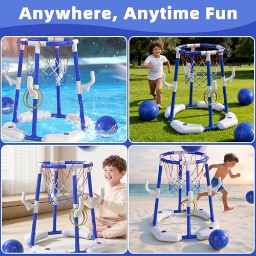 ORCHID M® Pool Basketball Hoop, 2-in-1 Floating Pool Toys Ring Game with 4 Balls and Pump, Outdoor Swimming Pool Basketball Games Water Play Toy Family Party for Kids Adults Age 3-12
