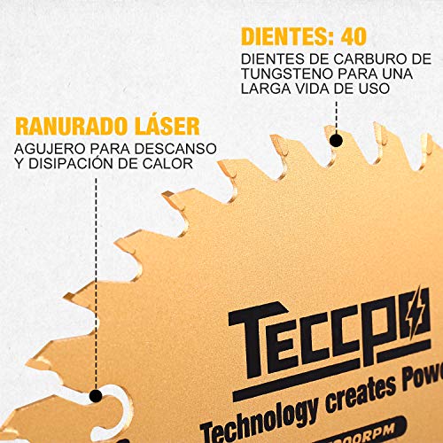 TECCPO Hoja de Sierra Circular TCT de 185 mm x 20 mm, 40 Dientes, Hojas de Madera, Compatibles con Todas las Marcas de Sierras Circulares - TACB22A - Imagen 4