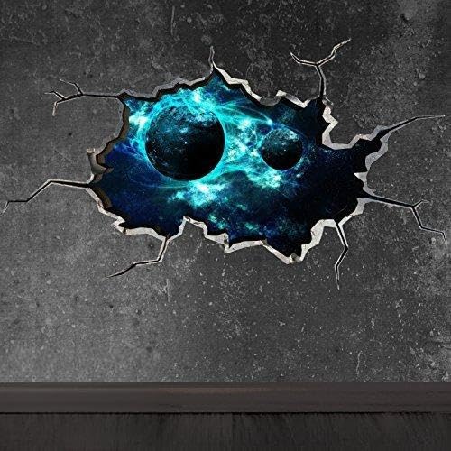 SPACE METEOR ASTEROID WORLD CRACKED 3D - WALL ART STICKER BOYS DECAL MURAL 12