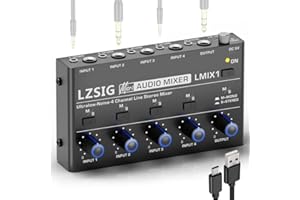 LZSIG Mini Audio Mixer, Stereo Line Mixer for Sub-Mixing, Ultra Low-Noise, 4-Channel, 1/4" & 1/8" TS & TRS Output and Input f