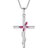 PYNZY Cross Necklace for Women, 925 Sterling Silver Butterfly Cross Necklaces Birthstone Pendants Christian Crucifix Baptism Jewelry Gifts for Her