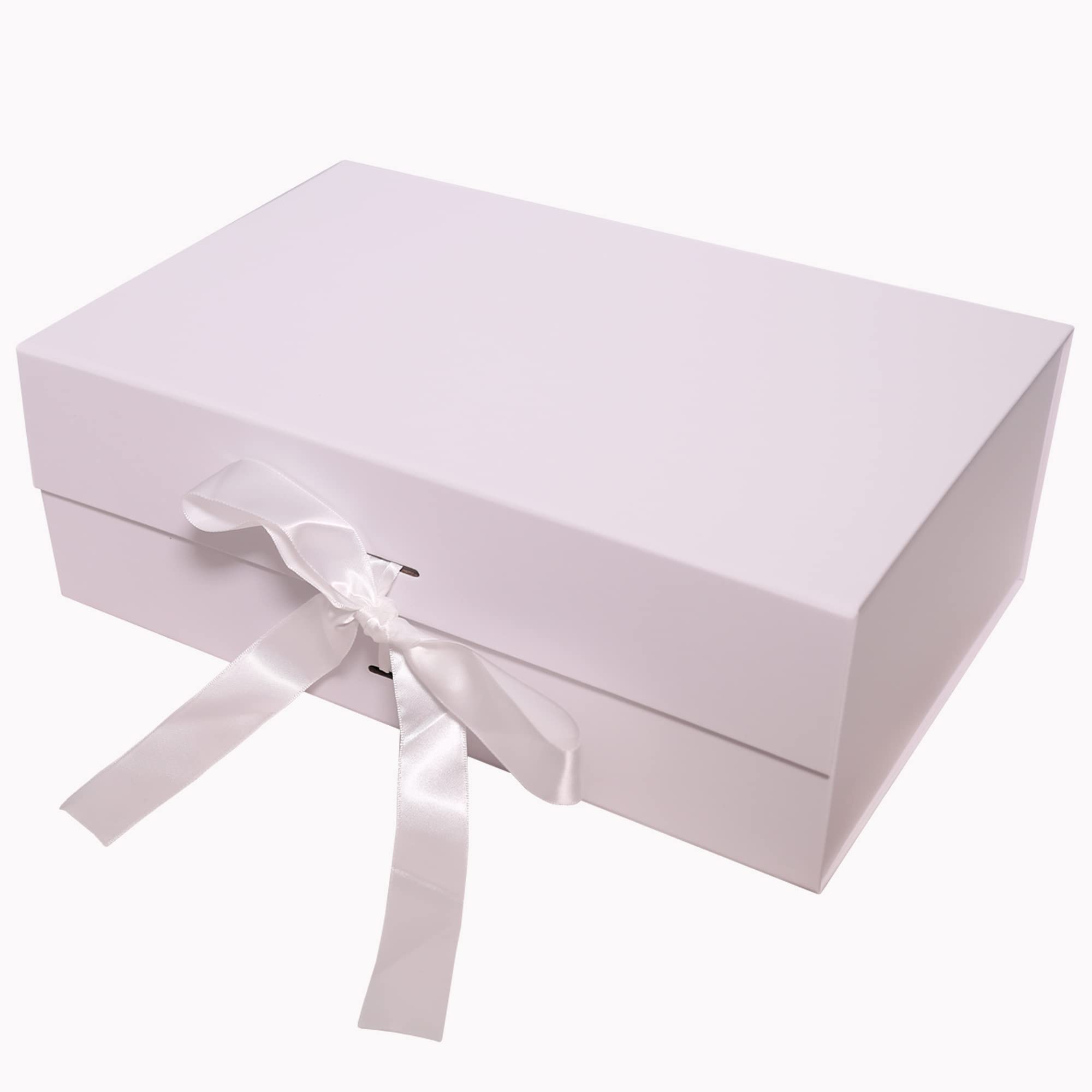 Large Luxury Gift Box for Presents Size 33x22x11cm, Magnetic Gift Box with Tissue Paper Birthday Wedding Bridesmaid Groomsman Anniversary Valentines Baby Gift (White with Ribbon)