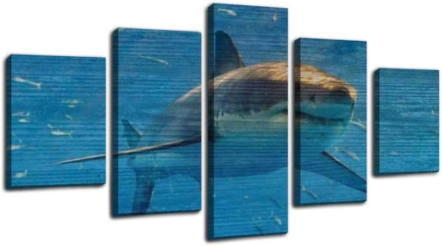 cage diving with great white sharks in guadalupe, mexico great white Framed Art Wall Painting Pictures Canvas Prints Gallery Wrapped Poster Home Office Living Room Wall Decor Ready to Hang 5 Panel