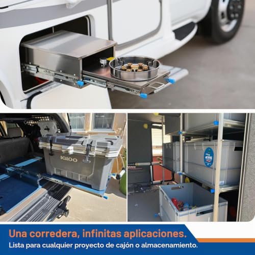 VADANIA Heavy Duty Lockable Drawer Slides 700mm #D53 | 53mm width, load up to 90kg, total extension 3 spans, ball bearings, side mount, 1 pair