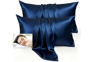 FCHJXTL Set of 2 100% Mulberry Silk Pillow Cases - 6A Luxury Silk Pillowcase for Hair and Skin – Anti-Wrinkle, Cooling & Smooth, Hidden Zipper – Pillowcases for Sleeping Women Girl, Boy (Navy, Standard)