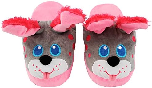 Stompeez Animated Pink Puppy Plush Slippers - Ultra Soft and Fuzzy - Ears Flap as You Walk