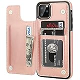 iPhone 11 Pro Max Wallet Case with Card Holder,OT ONETOP PU Leather Kickstand Card Slots Case,Double Magnetic Clasp and Durable Shockproof Cover for iPhone 11 Pro Max 6.5 Inch(Rose Gold)