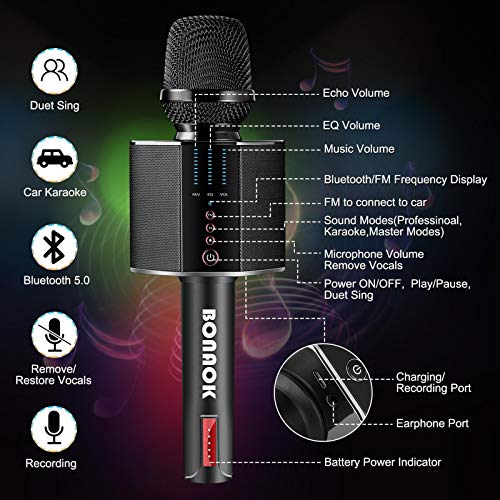 BONAOK Karaoke Microphone, Portable Wireless Bluetooth Karaoke Mic