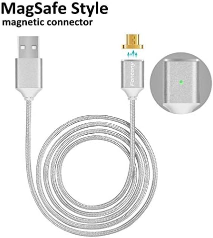 [Upgraded Version] Fantany Magnetic Micro USB Charger Braided Fast Cable, Reversible Detachable Design Cord with LED Indicator Adapter for Android Samsung HTC Huawei Moto LG 3 Ft Silver Mm1