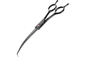 JASON 7.5" Dog Grooming Scissor - Professional Down-curved Shear with Ergonomic Handle Japanese Stainless Steel Hair Scissor for Dogs, Cats and Other Pets, Sharp (Down-curved, Black) Christmas Gift