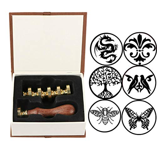 Tree of Life Wax Seal Stamp Set, VIHOME 6 Pieces Sealing Wax Stamp Copper Seals + 1 Wooden Handle, Vintage Retro Initial Bee Wax Stamp Kit for Envelopes, Invitations. (6 PCS Wax Seal Stamp Kit)