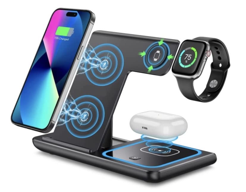 Charging Station 3 in 1 Wireless Charging Station for Apple Devices for iPhone 14/13/12/11/Pro/X/Max/XS/XR/8/Plus, for Apple Watch7/6/5/4/3/2/SE, for Airpods 3/2/Pro (Black)
