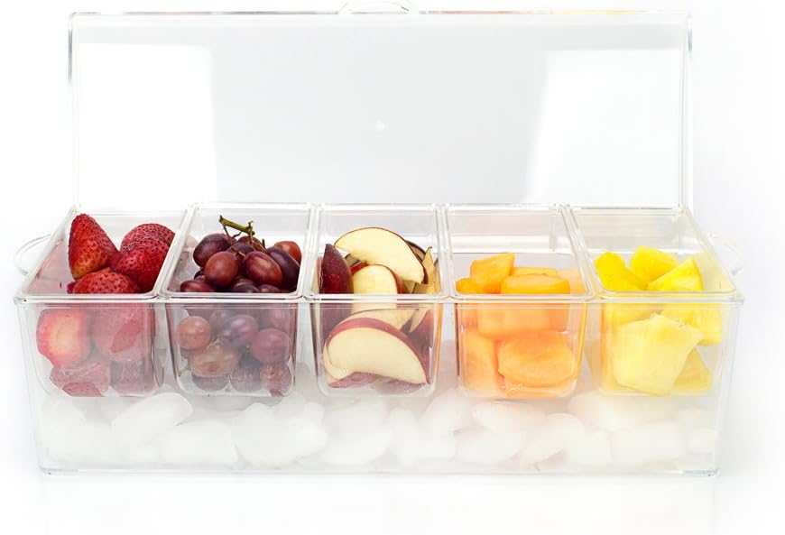 iKitchenPlus Condiment On Ice - Ideal for the Outdoor Entertainer or the Mixologist - Protect Your Bar Garnishes Condiments & Food From Bugs & Keep Items Chilled Hours While You Entertain Your Guest