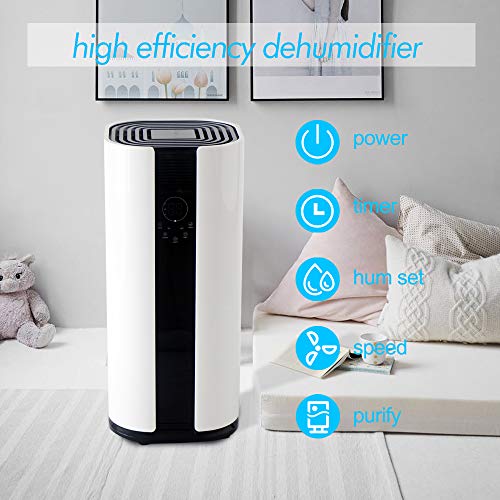 OULUN Eurgeen Portable Touch-Screen 6 Gallons(50 Pints) Home Piston Dehumidifier Dryer Whisper Quiet for Home largerooms Basement with Fan Wheels and Drain Hose Moisture Remover Dehumidifier