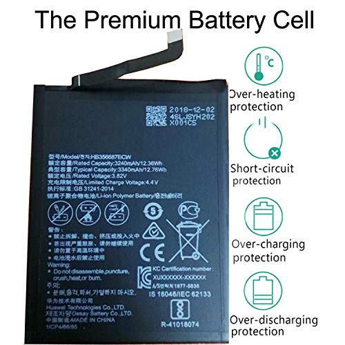 New Battery Replacement Compatible for Nova 2 Plus BAC-TL00 BAC-AL00 BAC-L03 L23 HB356687ECW 3340mAh + Free Tools