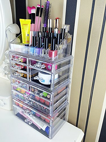 image for Cq acrylic Large 9 Tier Clear Acrylic Cosmetic Makeup Storage Cube Org