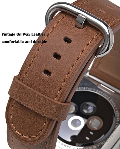 JSGJMY Apple Watch Band 42mm Men Caramel Vintage Genuine Leather Loop Replacement Wrist Iwatch Strap with Stainless Steel Metal Clasp for Apple Watch Series 3 Series 2 Series 1 Sport and Edition - Thumbnail 3