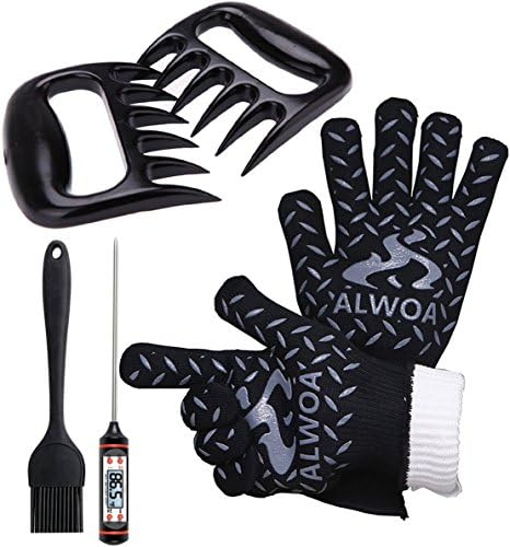 Grilling Tools Set BBQ Gloves Extreme Heat Resistant Meat Shredder Claws Digital Cooking Thermometer Heat Resistant Nonstick Basting Brush for Cooking Grilling Baking Barbecue