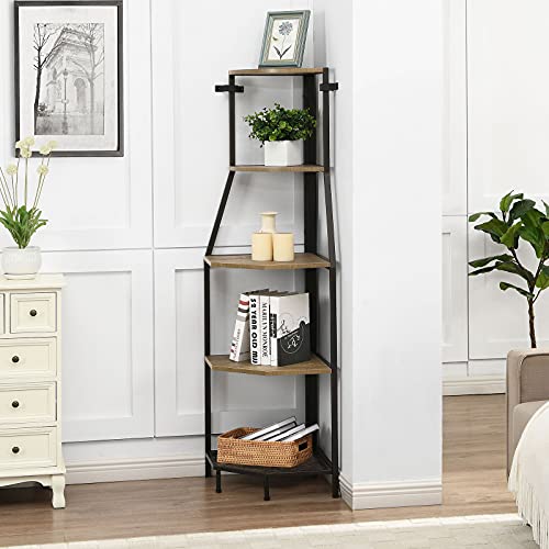 O&K FURNITURE 5Tier Tall Corner Bookshelf for Small Spaces, Industrial
