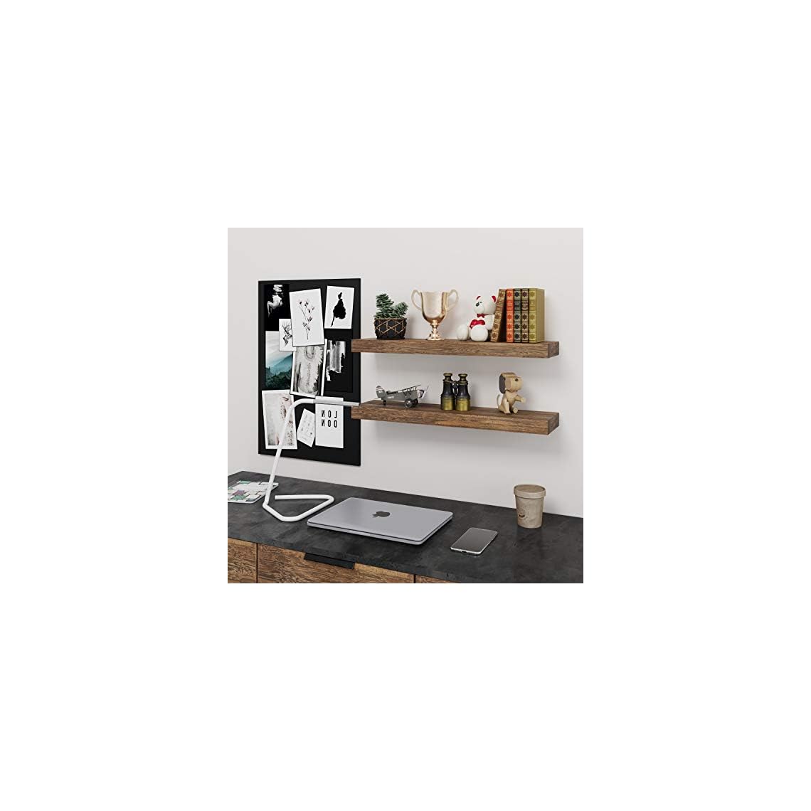 BAMFOX Floating Shelves Set of 2，Natural Bamboo Wall Shelf Wall Mounted