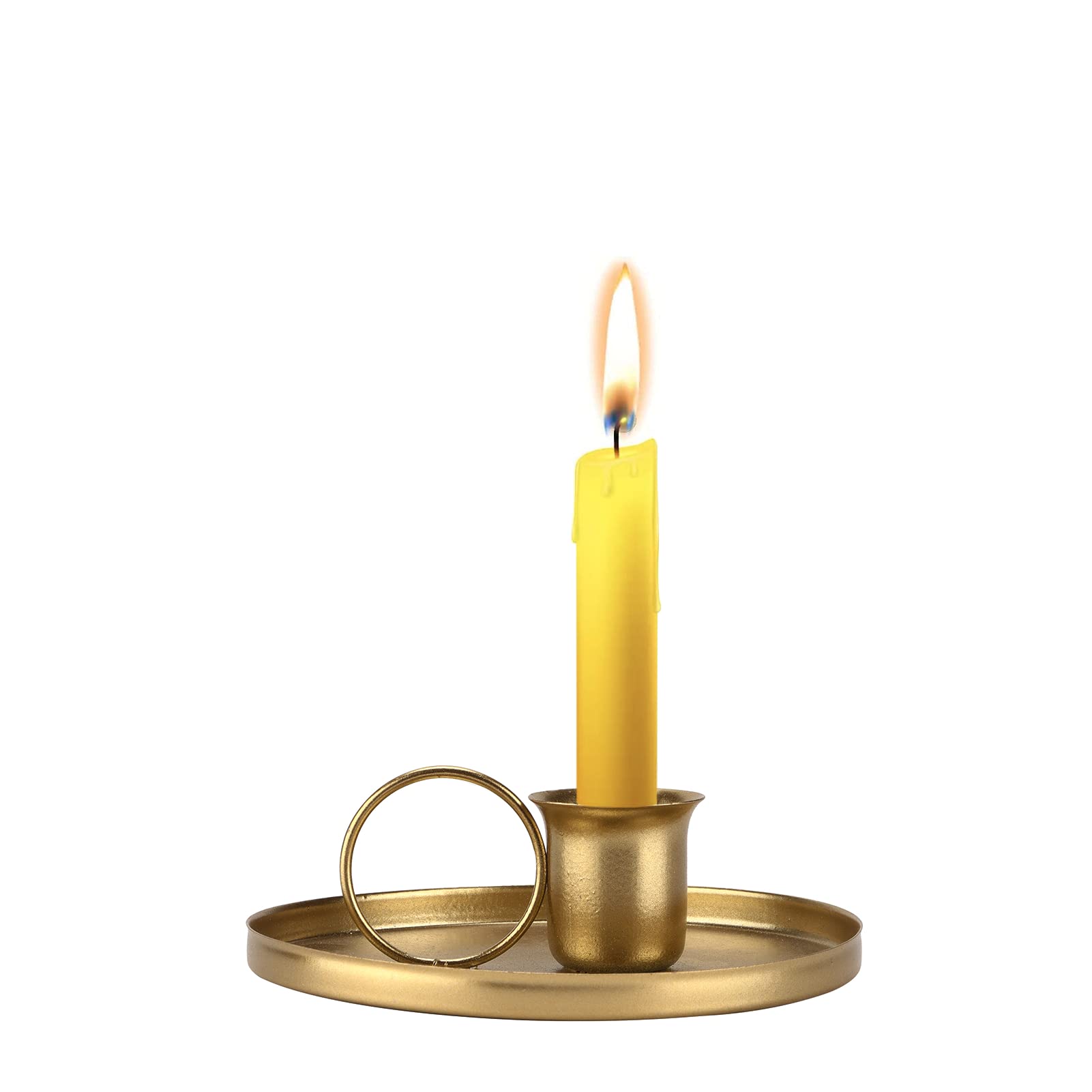 Lazimin Retro Candle Holder, Cute Old Fashioned Design Handle Candle Holder Ornament Home Decoration with Circular Leak-proof Measure(gold)