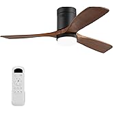 Sofucor 52 Inch Low Profile Ceiling Fans with Light, Modern Flush Mount Solid Wood Ceiling Fan with Airflow 5000CFM, Quiet DC Motor, 6 Speeds, Timer & Reversible for Living Room Bedroom, ETL, Walnut