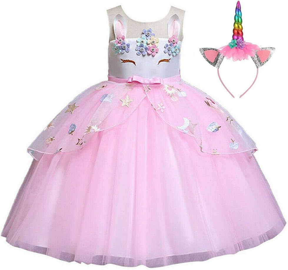 Girls Unicorn Costume Princess Dress up Outfit with Unicorn Headband for Birthday/Festival/Funfair/Halloween Party Costumes - Girl Toddler 3-10 Years