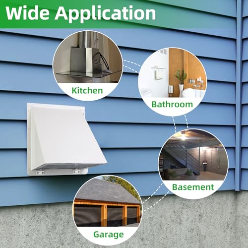 6 Inch Hooded Wall Vent with Screen and Damper,6 Inch Exhaust Vent Cover Cap for Outdoor Kitchen Range Hood Dryer Ventilation,Outside Wall Mount Extractor for House Air Exhaust,Galvanized Steel,White