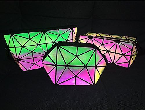 Luminous Handbag Lattice Design Geometric Bag Unique Purses Soft PU Leather Wristlet Clutch Cell Phone Purse