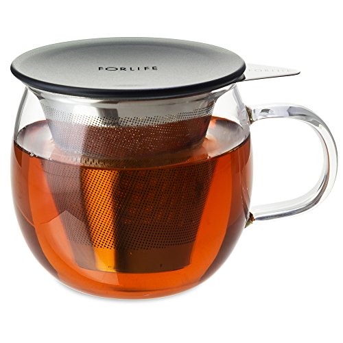 FORLIFE Lucidity Glass Brew-in-Cup with Stainless Infuser and Lid, 12-Ounce/355ml, Charcoal