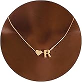 Fyshipin Initials A-Z with Heart Pendant Necklaces for Women Teen Girls - 18K Gold Plated Dainty Necklace Birthday Gifts Jewelry