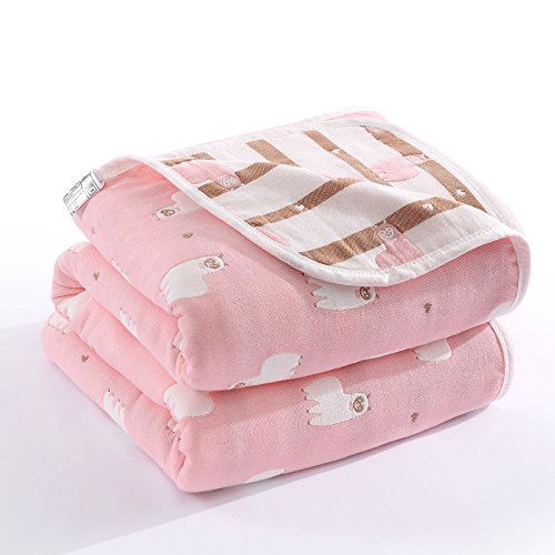 Futtle 6 Layers Muslin Cotton Bed Blanket Cute Sheep Alpaca Cozy Soft Breathable Reversible Bed Blanket Throw Coverlet Gift for Sofa Couch Baby Kids Toddlers (2, 35''X39'')