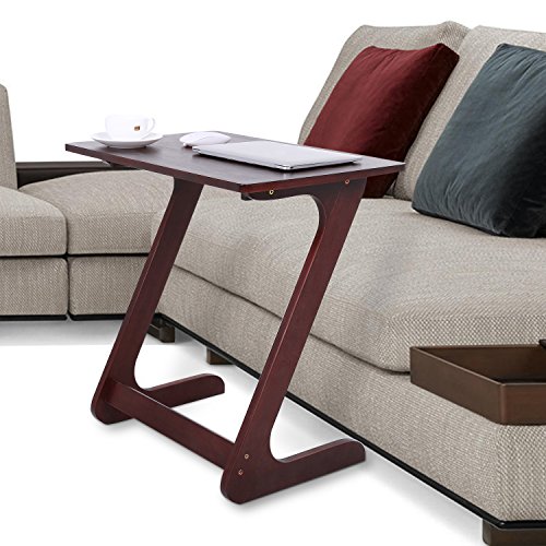 Homevol Bamboo Snack Table Sofa Couch Coffee End Table Bed Side Table Laptop Desk Modern Furniture for Home Office, Walnut Color