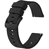 BISONSTRAP Silicone Watch Bands, Slim Watch Straps with Quick Release, 22mm, Black with Black Buckle
