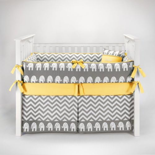 Elephant Chevron Zig Zag Gray & Yellow Baby Bedding - 5pc Crib Set by Sofia Bedding