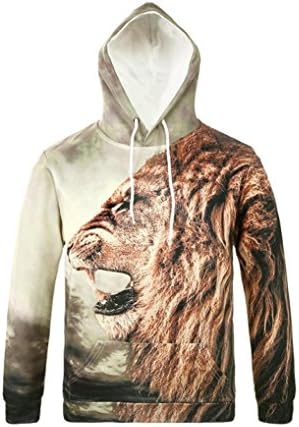 Orlando Johanson New Men Hoodies Tiger Lion 3D Funny Print Sweatshirt Hip Hop Sportswear Unisex Hoodie GrayXX-Large