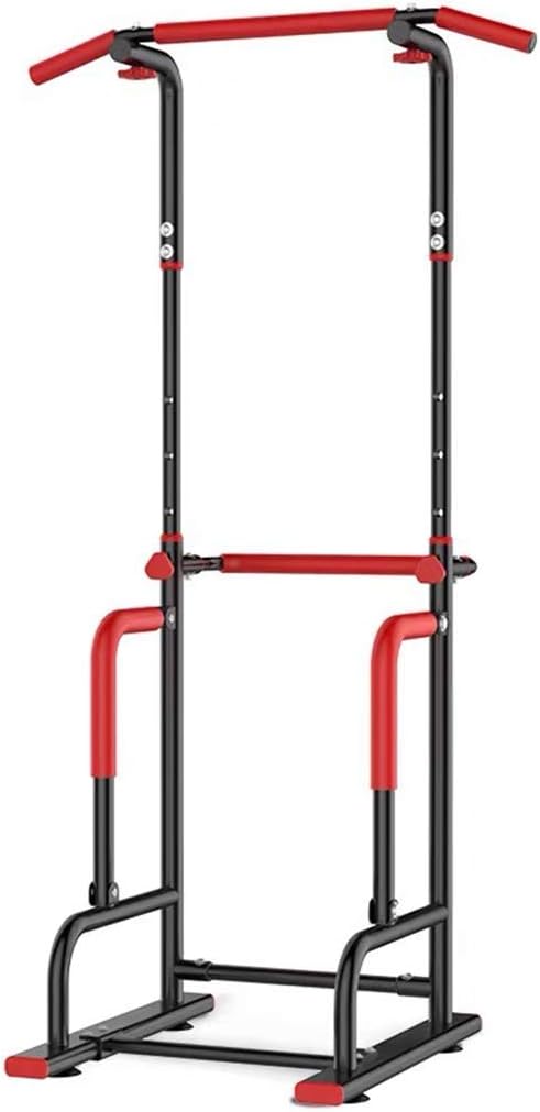 KFMJF Adjustable Multi Function Power Tower Stand Free Standing Dip Station Fitness Equipment Strength Training for Home Gym 260 Weight Capacity (Size : A-6 LEVELS-BLACK)