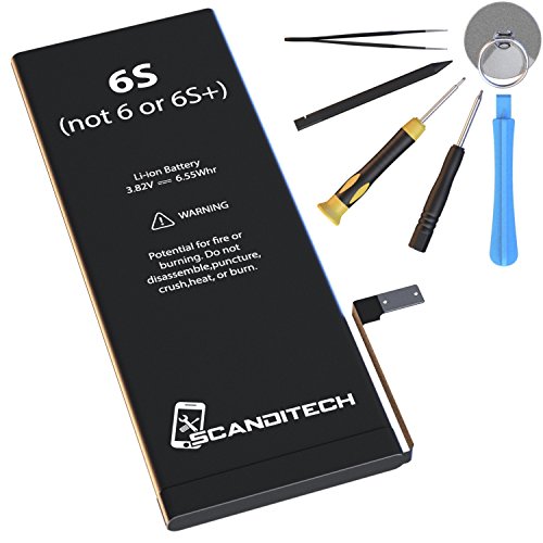 ScandiTech Battery Model iP6S (not 6 or 6S+) - Replacement Kit with Tools, Adhesive & Instructions - New 1715 mAh 0 Cycle Battery - Repair Your Phone in 15 min - 1 Year Warranty ScandiTech Battery Model iP6S (not 6 or 6S+) - Replacement Kit with Tools, Adhesive & Instructions - New 1715 mAh 0 Cycle Battery - Repair Your Phone in 15 min - 1 Year Warranty