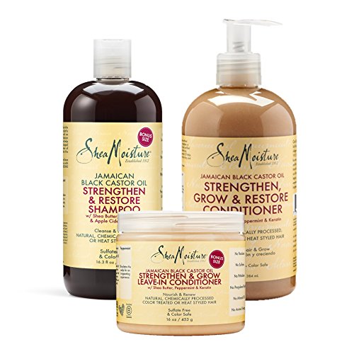 Shea Moisture Jamaican Black Castor Oil Combination Pack – Strengthen, Grow & Restore System – 16.3 oz Shampoo, 13 oz. Conditioner & 16 oz. Leave-In Conditioner