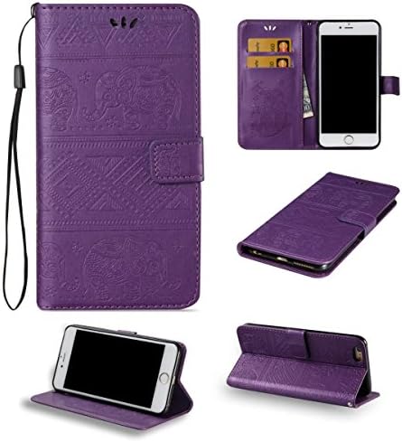 iPhone 7 Plus Case, KMETY(TM) [Anti-Scratches] [Drop Protection] Premium Protective Case PU Wallet Leather Case Cover for iPhone 7 Plus,Purple Elephants