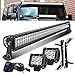 QUAKEWORLD DOT Approved 52 Inch 300W Offroad LED Light Bar + 4 Inch 18W Driving Fog Lights W/Rocker Switch Wiring Harness Fit 2007-2017 Wrangler JK JKU
