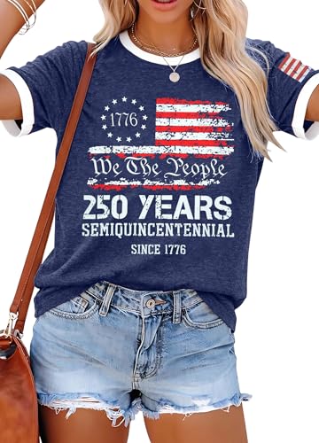 250th Anniversary American Shirts for Women Vintage 1776-2026 USA Flag T Shirts 4th of July Patriotic Tee Tops at Amazon