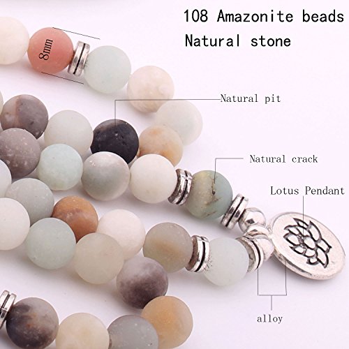 GVUSMIL Mala Amazonite 108 Beads Bracelet for Buddhist Prayer Charm Necklace for Women Men