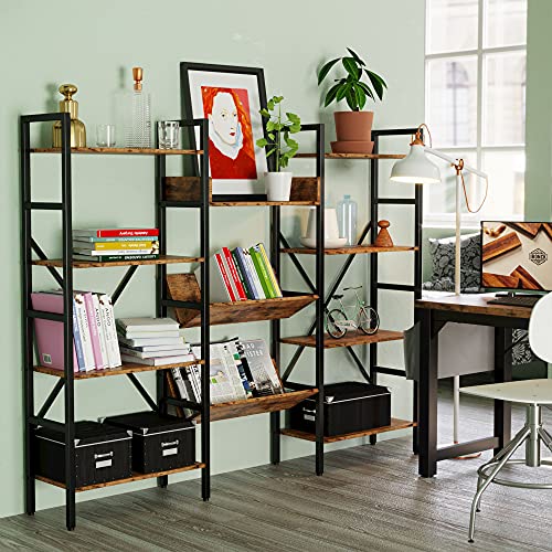 IRONCK Bookcases and Bookshelves Triple Wide 4 Tiers Industrial Bookshelf, Large Etagere