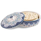 Bico Blue Talavera Ceramic Tortilla Warmer, 8.9 Inch Tortilla Holder with Lid for Taco Bread Pancake for Mexican Night and Party, Microwave and Dishwasher Safe