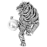 Rhinestone Crystal Tiger Brooch Pin,Enamel Animal Tiger Pearl Suit Lapel Pin Lion Coat Collar Brooch Badge Jewelry for Women Men