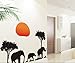 African Elephants Trees Sunset Removable Vinyl Wall Stickers Mural Home Art Decal Kids Room Decor