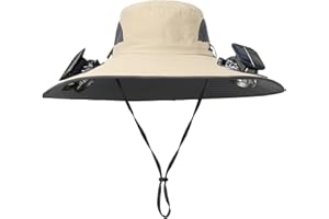 ATMEET Men Women Wide Brim Sun Hats with 2 Solar Fan Waterproof Breathable Bucket Hat Outdoor Fishing Hat for Hiking Camping